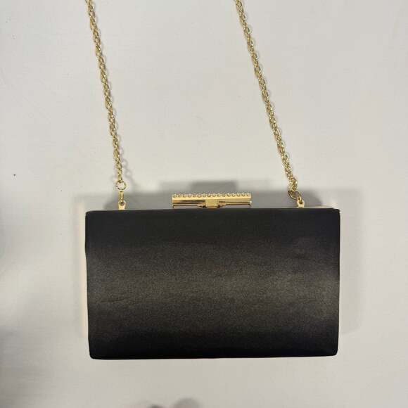 Kate Landry Handbags - Kate Landry Black Satin Evening Box Clutch with Rhinestone Clasp